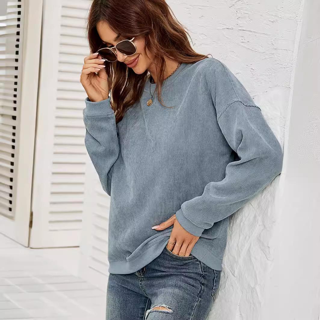 Womens corduroy sweatshirt womens casual round neck