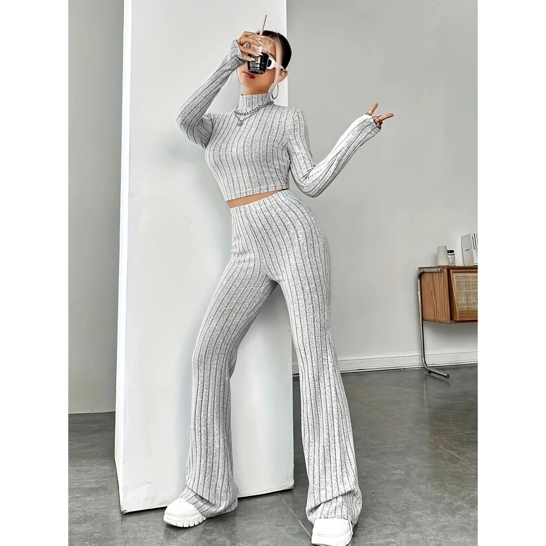 Tight Fit Fashion Solid Color Suit Long Sleeve Knitted