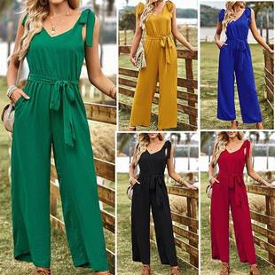 suspenders elegant jumpsuit solid sleeveless tie pants