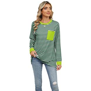 slit sleeve color neck Womens loose contrast long pocket