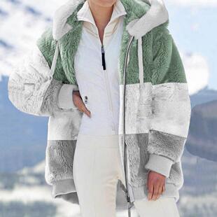 zipper cashmere outerwear hooded loose streetwear lady coat