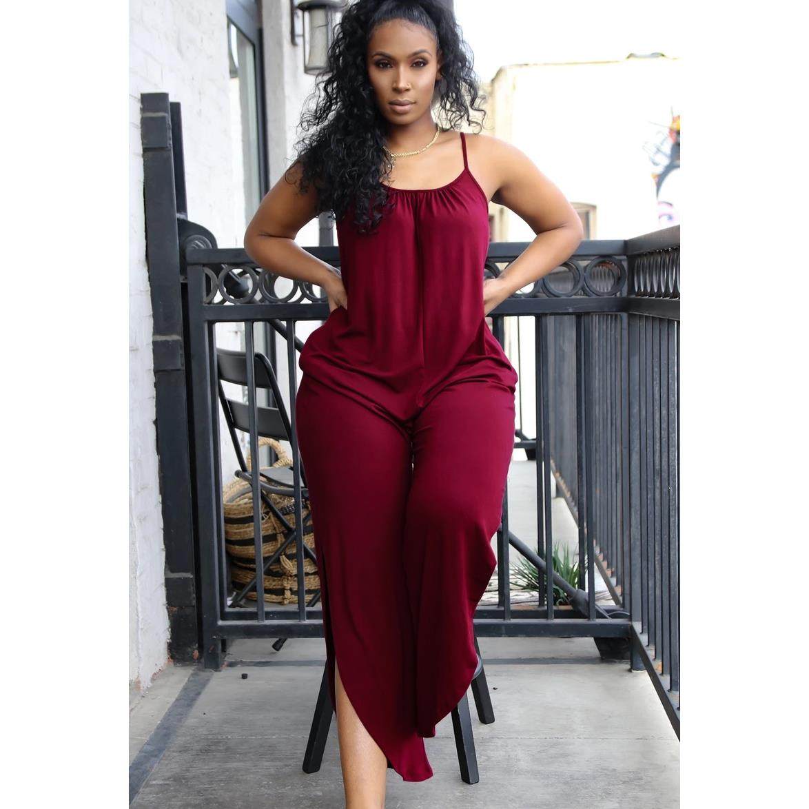 Sexy with jumpsuit loose women slits six-color for casual