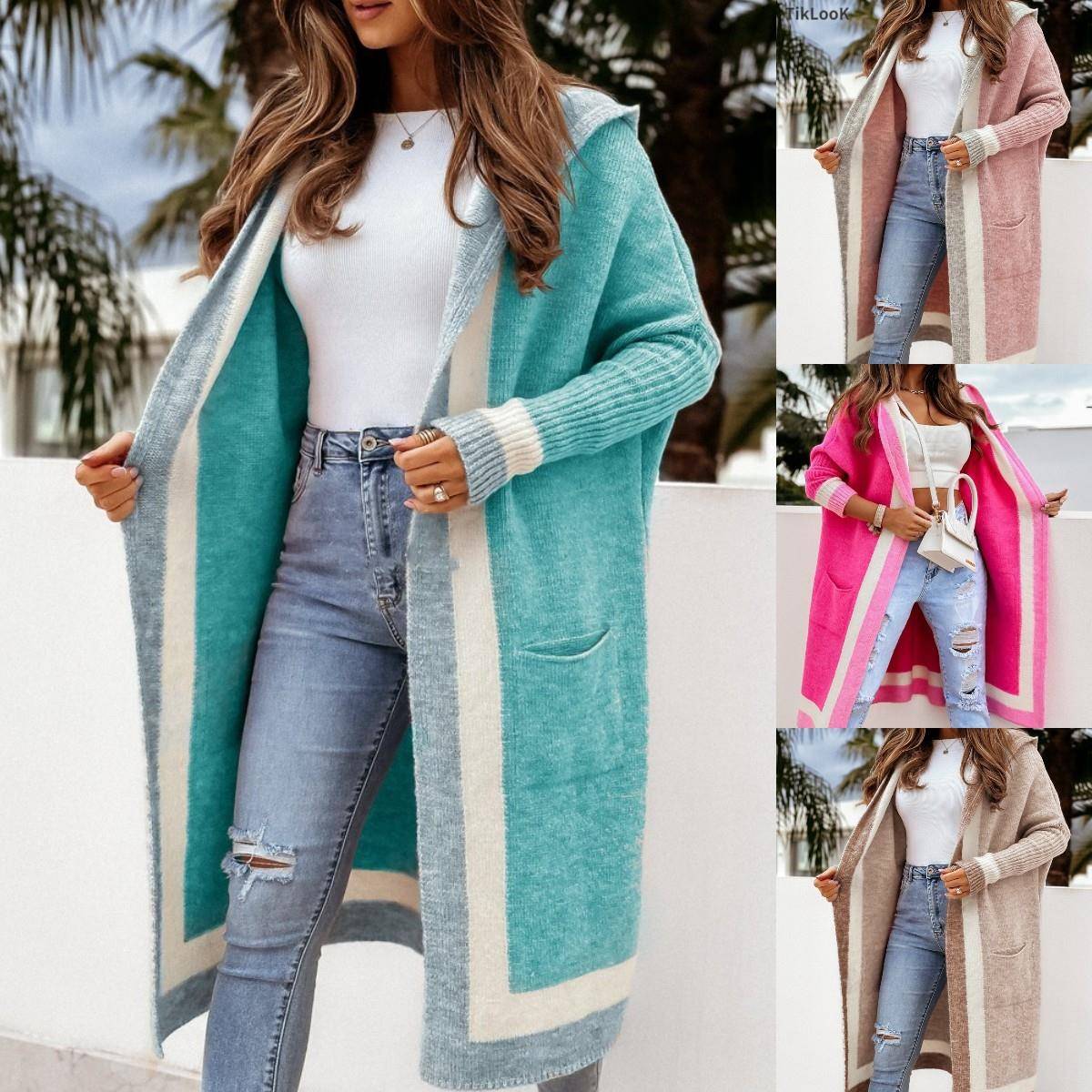 for sweater all-match hooded cardigan women long Casual