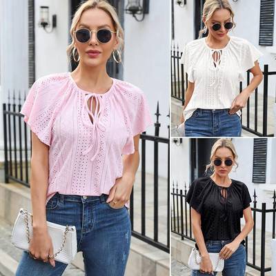 blusas shirt hollow neck casual woman tops butterlfy