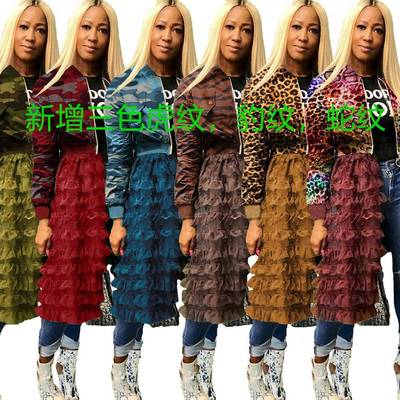 Women's camouflage zipper mesh patchwork jacket