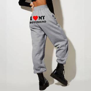 letter print women sweatpants  elastic high waist baggy