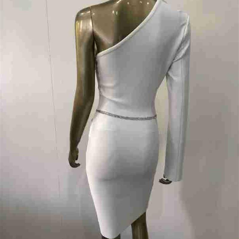 Womens Fashion Sexy White Bandage Dress One Shoulder Long