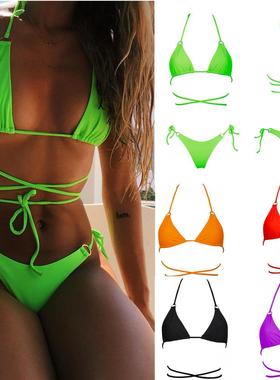 Womens two-piece swimsuit with drawstrings and triangle