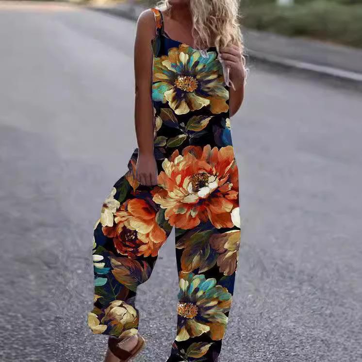 Womens overalls pants casual linen suspenders jumpsuit and