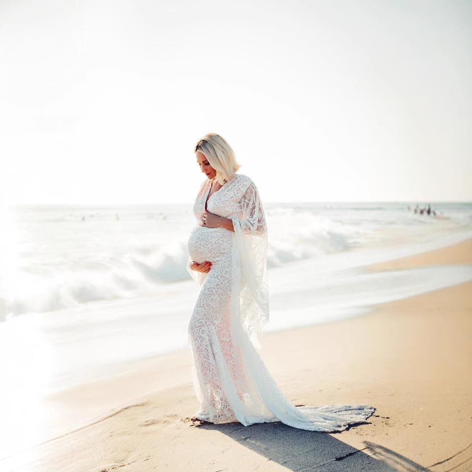 dress lace White V-neck tight trumpet deep sexy sleeve