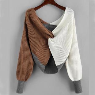 knitted exposed sweater waist contrast sexy color