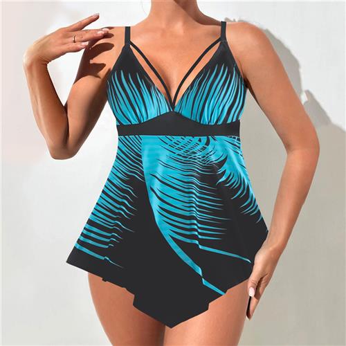 Womens Gradient Skirt Two-Piece Plus Size Swimsuit