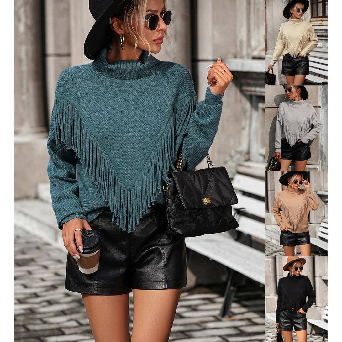 sweater turtleneck sweater knitted sweater tassel loose