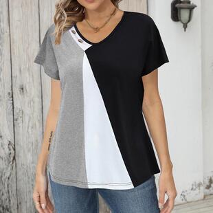 loose shirt contrast Womens casual short color sleeved