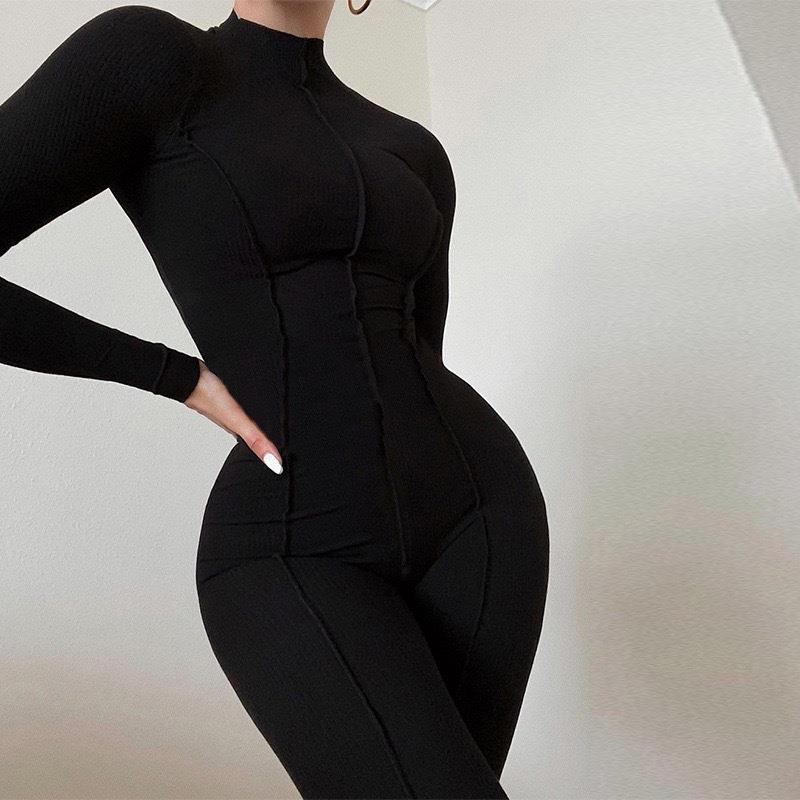 women for jumpsuit sports color solid casual collar high