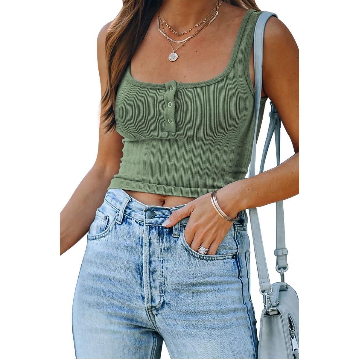 Women's Tops Button Collar Short Solid Color Casual Camisole