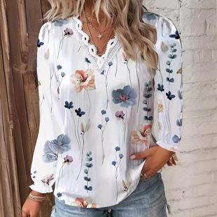 Shirt Casual neck Plant Stitching Contrast shirt Sleeve