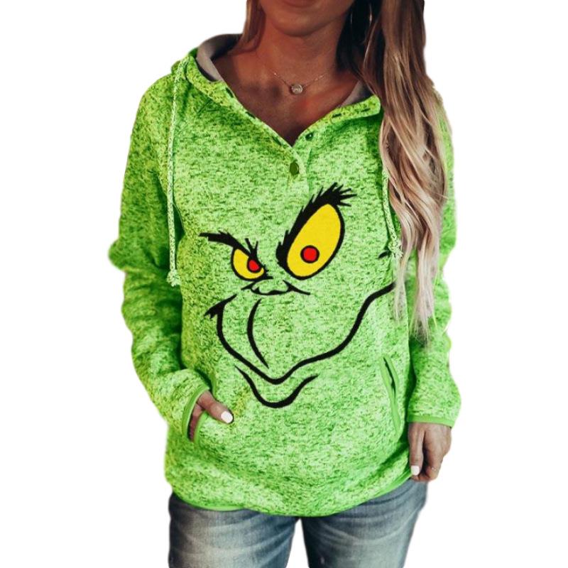 women for sweatshirt pocket sleeve long hooded Grinch tops