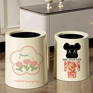 客厅摆件高端大气上档次垃圾桶家用2025新款大容量卧室奶油风创意