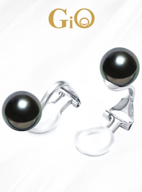 GiO珠宝 18K金大溪地海水黑珍珠耳夹无耳洞无痛耳饰