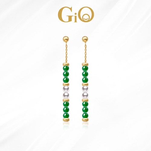 GiO18K金Akoya海水珍珠翡翠耳线