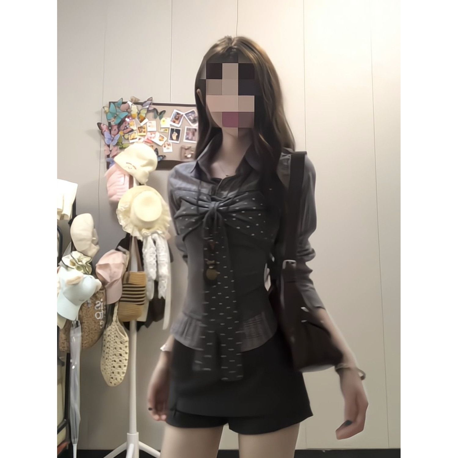 韩系淡人高知穿搭一整套学院风秋季套装蝴蝶结上衣半身裙子两件套