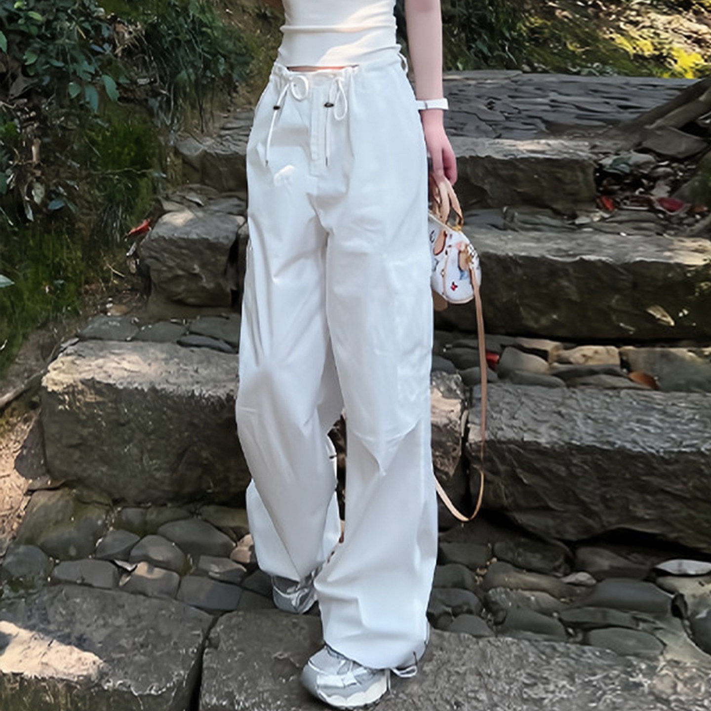 白色美式设计感工装裤女