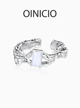 [新年礼物]OINICIO初印月震系列925银蓝纹玛瑙镂空戒指女情侣对戒