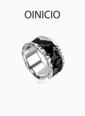 【经典银版 售完不补】OINICIO初印沉积系列925银黑色滴胶宽戒男