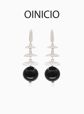 OINICIO初印月震系列液态贝壳铃铛黑玛瑙耳环新中式高级感耳饰女