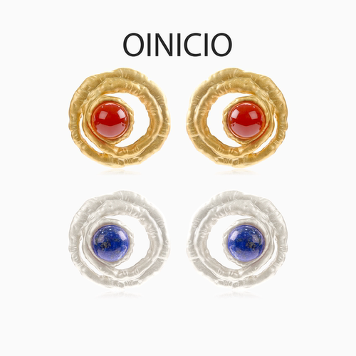 [圣诞礼物]OINICIO初印种子系列卷卷蕨宝石耳钉本命年红玛瑙耳饰