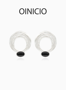 OINICIO初印月震系列轻奢圆环黑玛瑙耳钉女高级感简约镂空耳饰