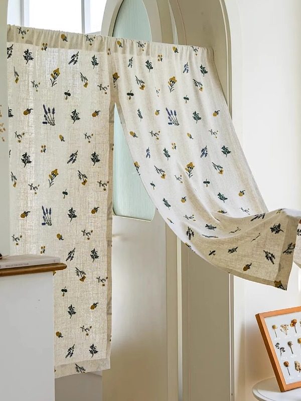 绣花棉麻本原门帘卧室厨房半帘日式乡村穿杆帘免打孔魔术贴隔断帘,居家布艺,隔断帘/隐私帘,淘宝优惠券,粉丝福利购,淘宝优惠卷