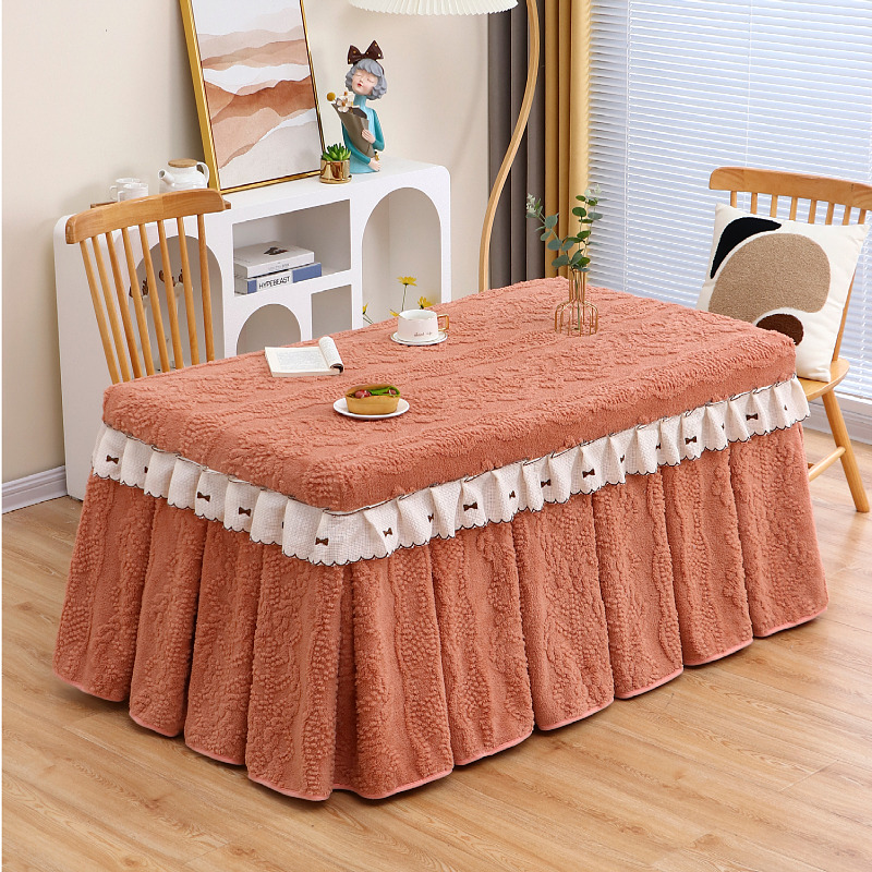 新款奶油风加厚长方形烤火罩长方桌餐桌冬季加绒加厚烤火桌子罩套