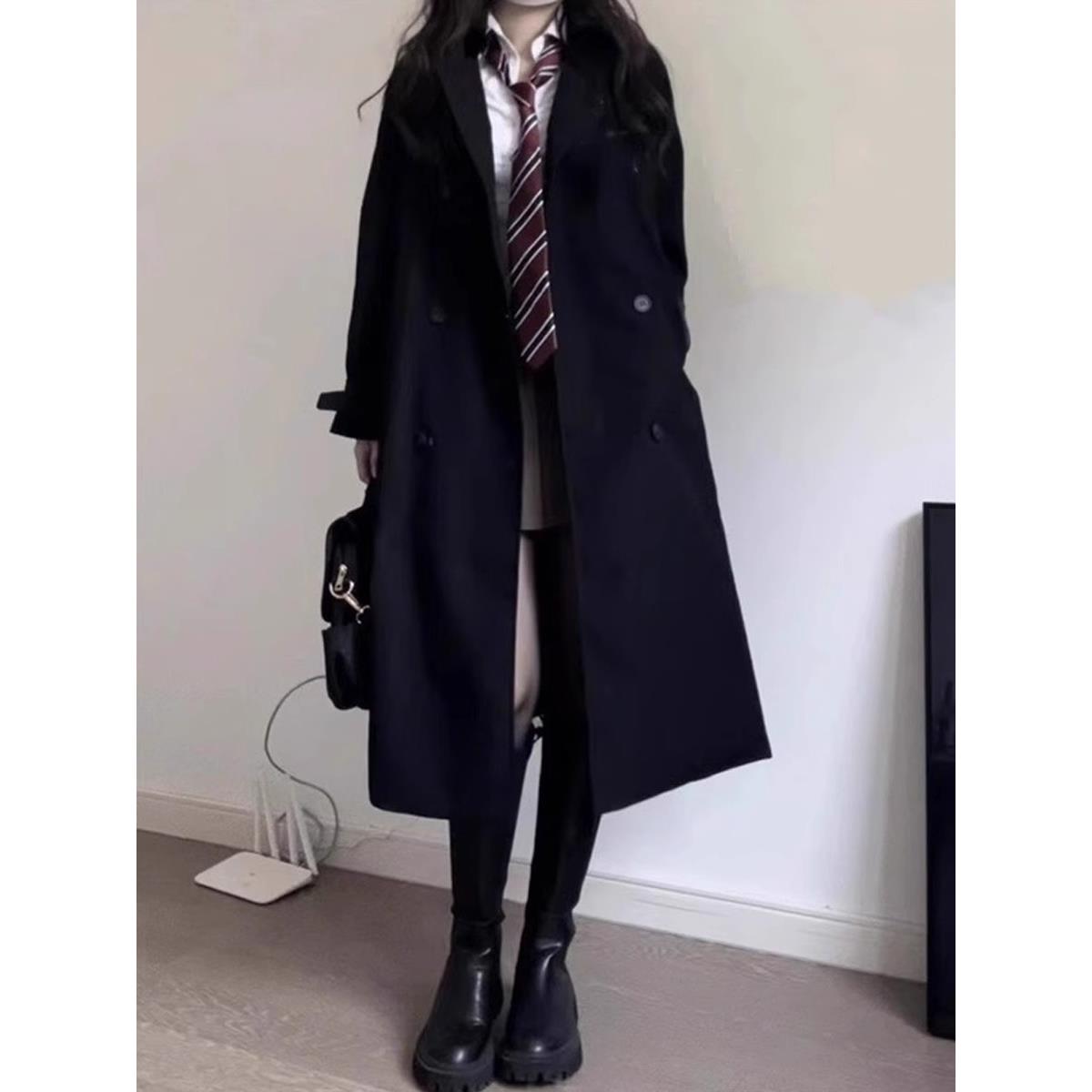 黑色风衣外套女中长款2025春秋季新款韩系高级感小个子英伦风大衣