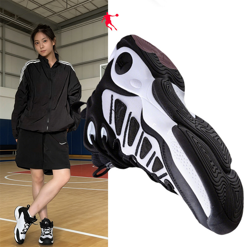 乔丹女子专业篮球鞋高帮黑色网面透气运动鞋正品学生训练比赛战靴