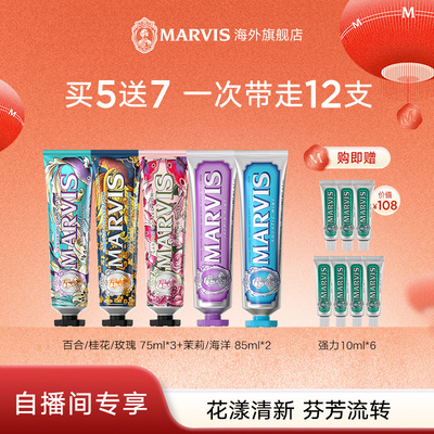 【自播间专享】Marvis玛尔仕花园薄荷牙膏5支套装清新口气护龈
