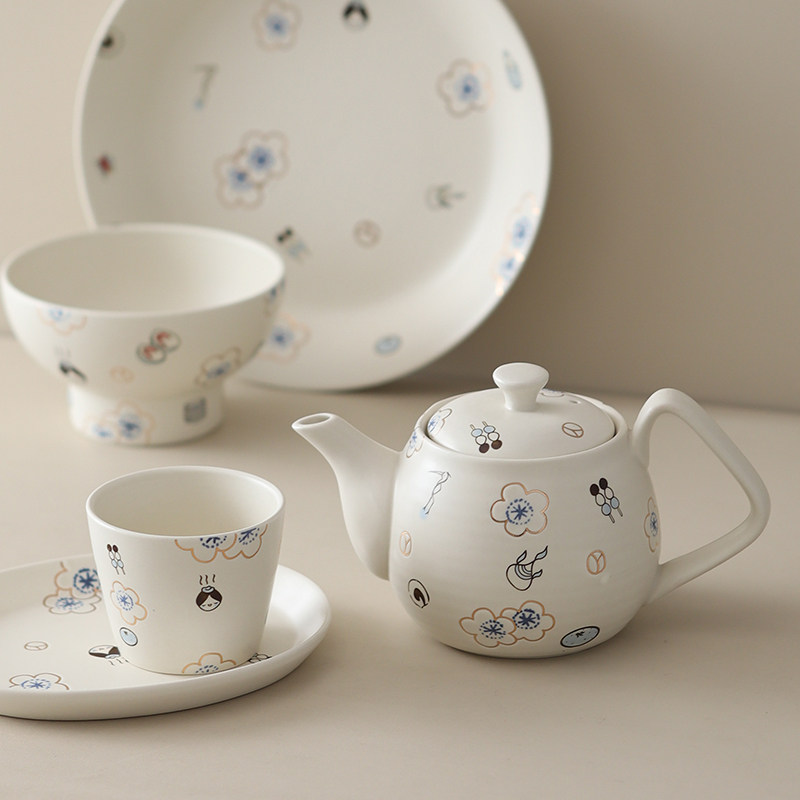 日式可爱哑光茶壶茶杯猪口杯和风陶瓷餐盘小吃碟米饭碗水果小碗,餐饮具,盘,淘宝优惠券,粉丝福利购,淘宝优惠卷