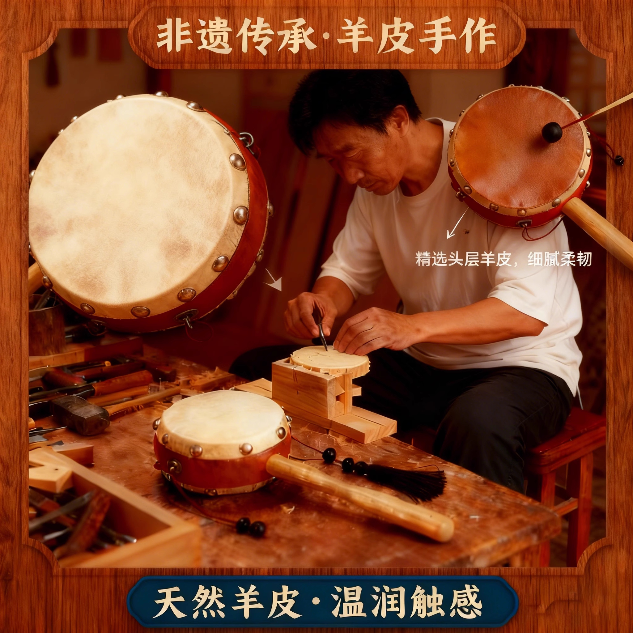 拨浪鼓哗啦棒婴儿可啃咬老式手工