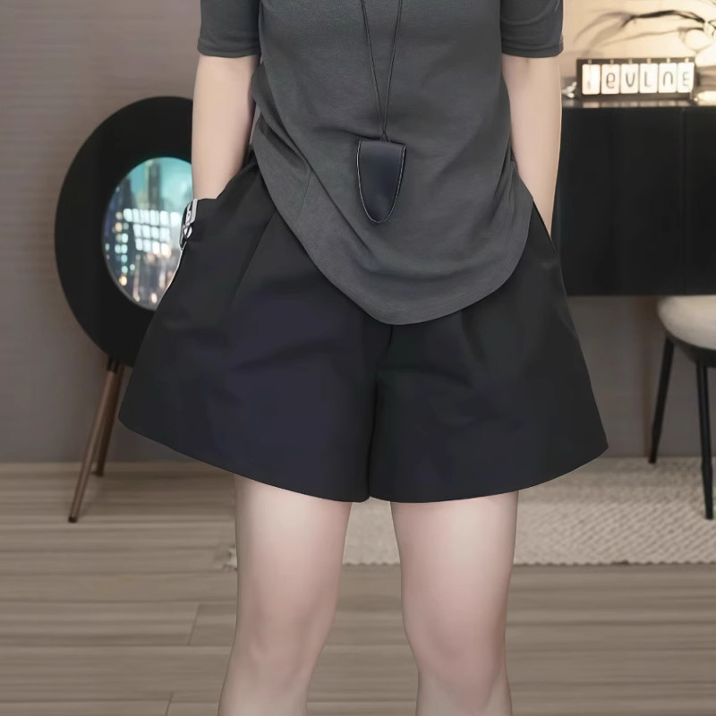 大码黑色高腰阔腿短裤女2026夏季新款胖mm宽松显瘦休闲a字热裤子