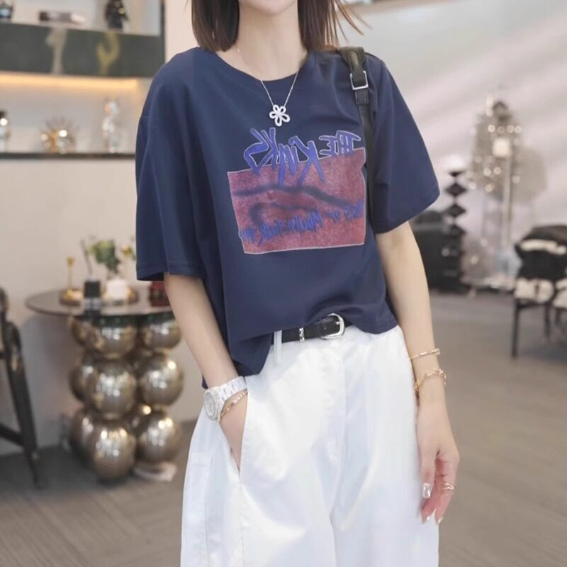 大码女装2026新款夏季宽松短款圆领上衣胖MM韩系时尚印花短袖T恤