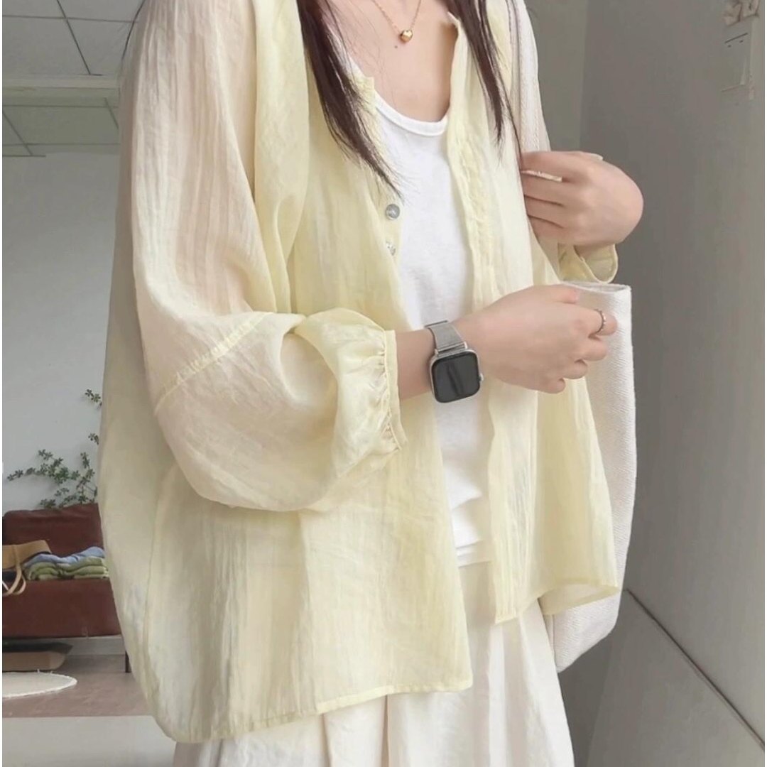 法式慵懒松弛感衬衫薄款防晒开衫女夏宽松外搭罩衫灯笼袖衬衣外套