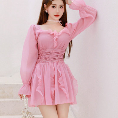 温泉泳衣女比基尼连体分体大码BIKINI性感长袖运动学生大码泳装