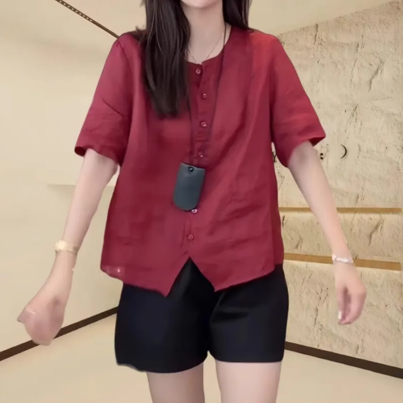 大码高级感百搭衬衫女2026夏季新款胖mm宽松显瘦洋气减龄短袖上衣