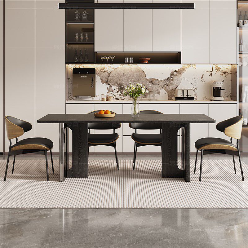 实木岩板餐桌椅组桌风代简约2024新款中古现白蜡S木客厅家用餐合