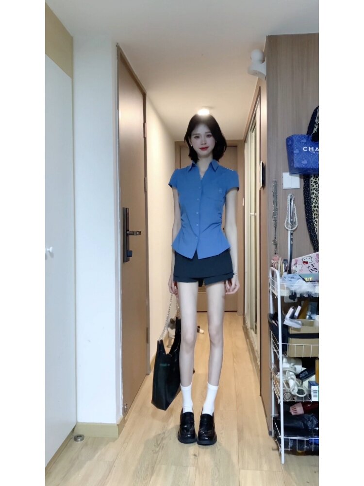 Slim-Fit Short-Sleeved Shirt: College Style Cotton Top - Taobao product photo 5
