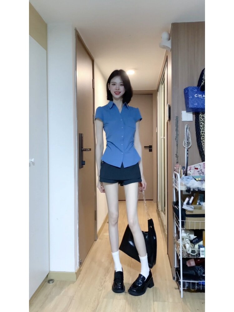 Slim-Fit Short-Sleeved Shirt: College Style Cotton Top - Taobao product photo 3