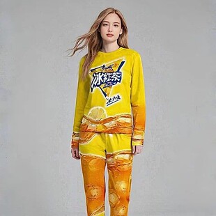 秋季套装男女孩抽象大胆龙图皇帝劲凉睡衣冰红茶衣服长袖T恤搞笑