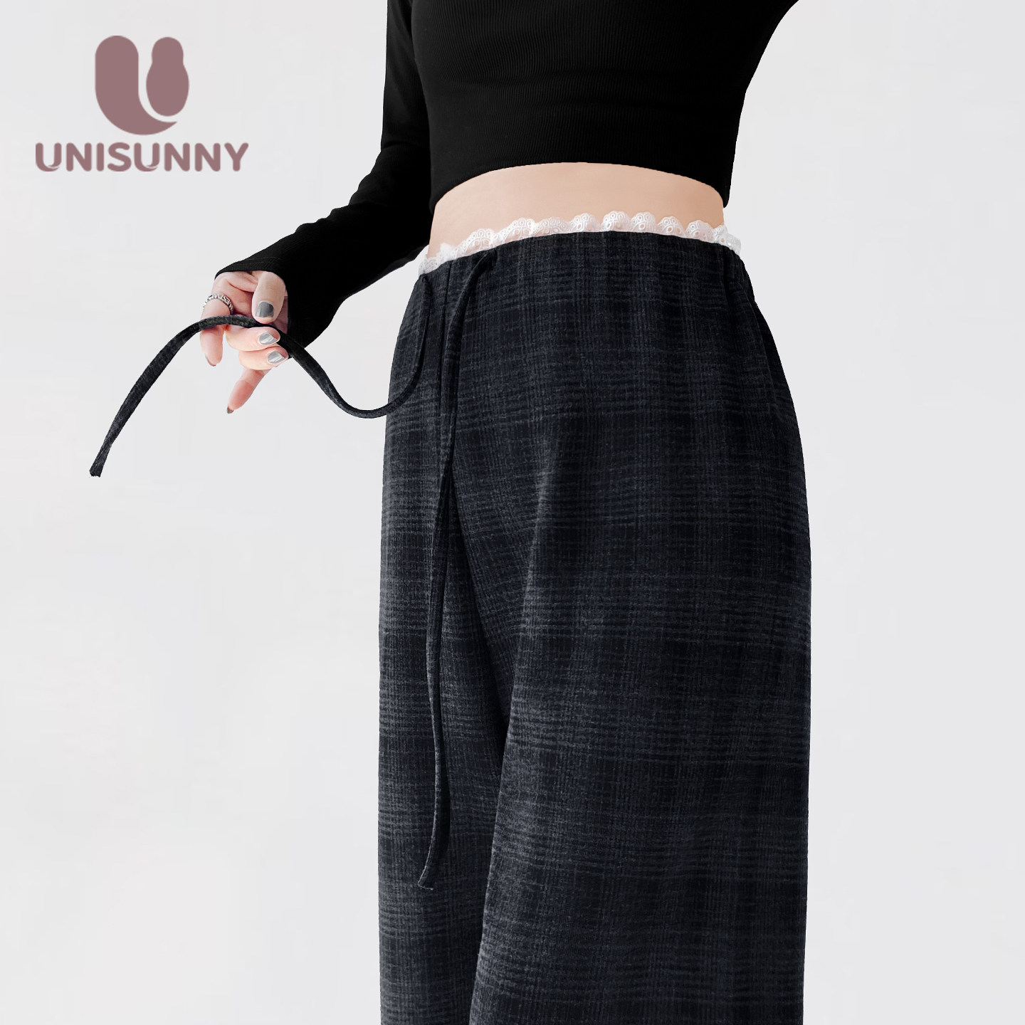unisunny孕妇阔腿裤秋冬季加绒外穿孕期不勒肚子休闲裤直筒长裤子