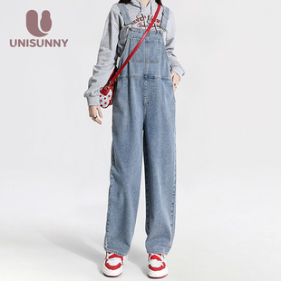unisunny孕妇牛仔背带裤春秋外穿孕期不勒肚子秋装阔腿休闲裤子